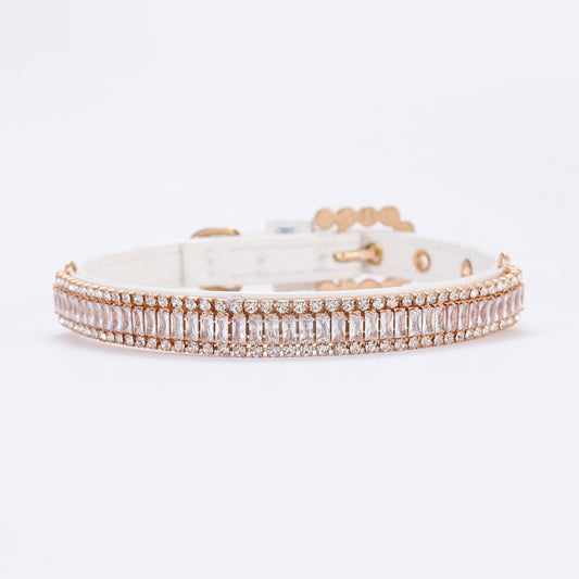 White Crystal and Leather Necklace Pet Collar
