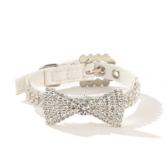 Crystal and Leather Bow Tie Pet Collar